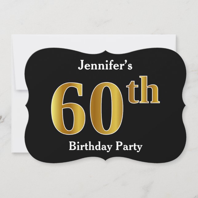 Faux Gold Look 60th Birthday Party + Custom Name Invitation (Front)