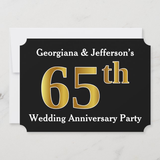 Faux Gold Look 65th Wedding Anniversary Party Invitation (Front)
