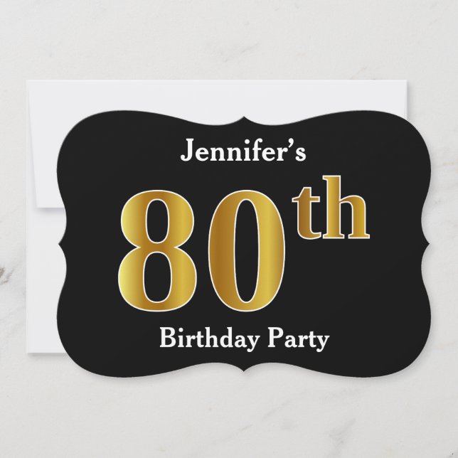 Faux Gold Look 80th Birthday Party + Custom Name Invitation (Front)