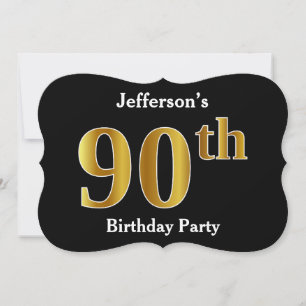 Faux Gold Look 90th Birthday Party + Custom Name Invitation