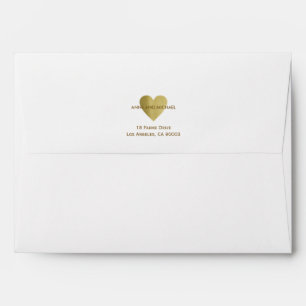 faux gold love heart with couple names and address envelopes