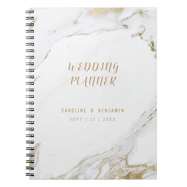 Faux gold marble luxury modern wedding planner notebook (Front)