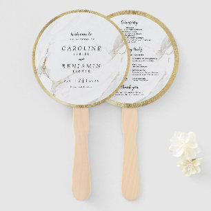 Faux gold marble luxury modern wedding program hand fan