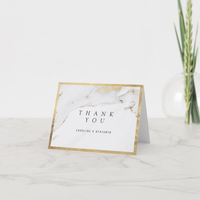 Faux gold marble luxury modern wedding thank you (Front)