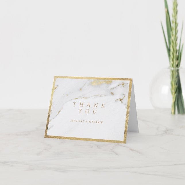 Faux gold marble luxury modern wedding thank you card (Front)