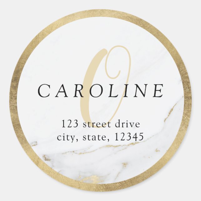 Faux gold marble monogram return address label (Front)