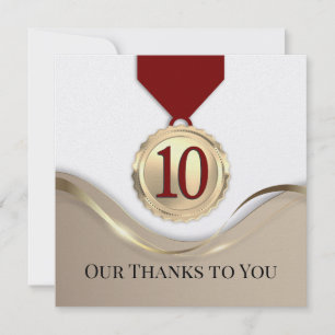 Faux gold medal employee anniversary 10 years card