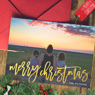Faux Gold Merry Christmas Photo Holiday Card