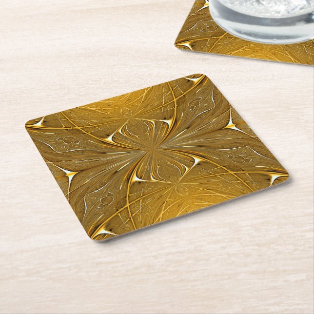 Faux Gold Metal Pattern Design Square Paper Coaster (Angled)