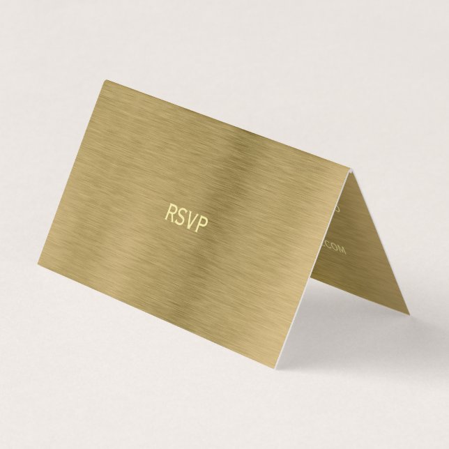 Faux Gold Metal Texture Photo RSVP Card (Front)