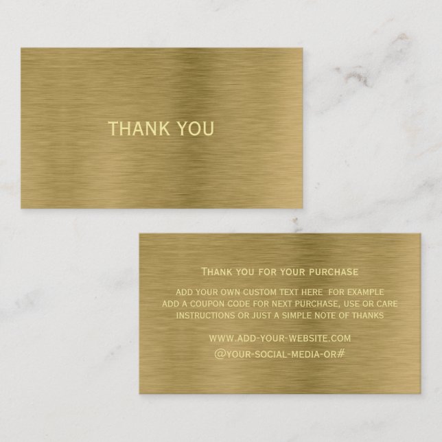 Faux Gold Metal Texture Thank You Card (Front/Back)