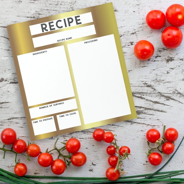 Faux Gold Metallic Blank Sheet Culinary Recipe Notepad (Creator Uploaded)