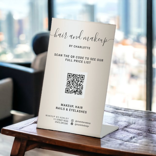 Faux gold metallic chic makeup digital QR price Pedestal Sign (Faux gold metallic chic makeup digital QR price Pedestal Sign)