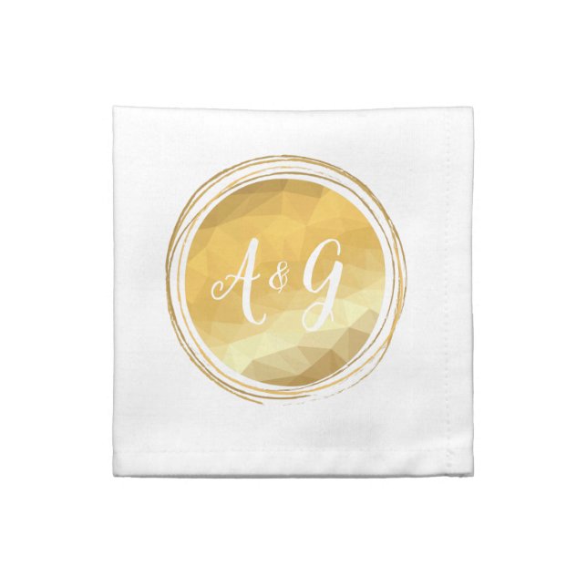 Faux gold metallic effect initial cloth napkins. (Quarter Fold)