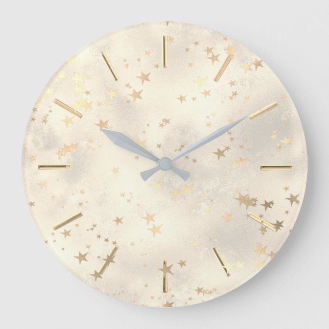 faux gold metallic effect little stars large clock (Front)