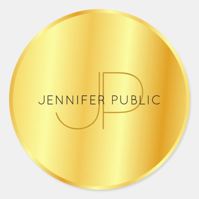 Faux Gold Metallic Look Elegant Monogram Template Classic Round Sticker (Front)