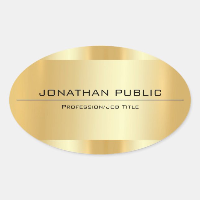 Faux Gold Metallic Look Modern Elegant Simple Oval Sticker (Front)
