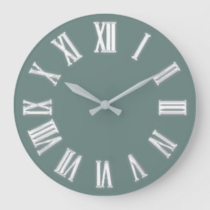 Faux Gold Metallic Minimal Roman Number Mint Green Large Clock