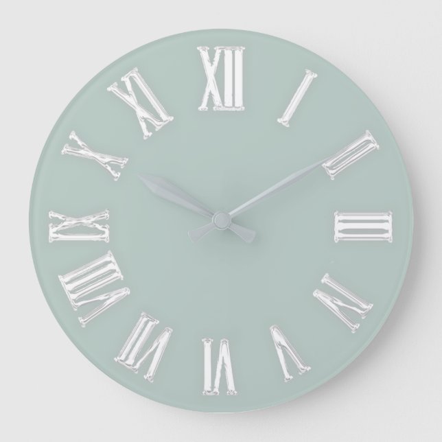 Faux Gold Metallic Minimal Roman Numbers Aqua Large Clock (Front)