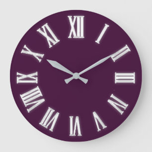 Faux Gold Metallic Minimal Roman Numbers Burgundy Large Clock