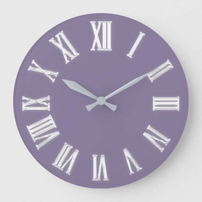 Faux Gold Metallic Minimal Roman Numbers Lavender Large Clock (Front)