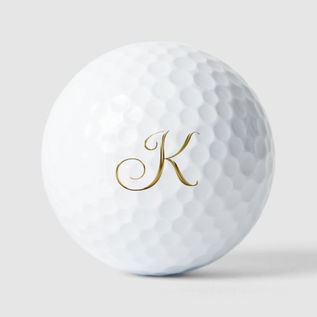 Faux Gold Metallic Monogram K Golf Balls (Front)
