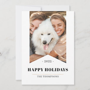 Faux Gold Minimalist Happy Holidays Photo 2022 Dog Holiday Card