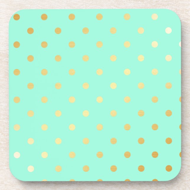 faux gold mint polka dots coaster (Front)
