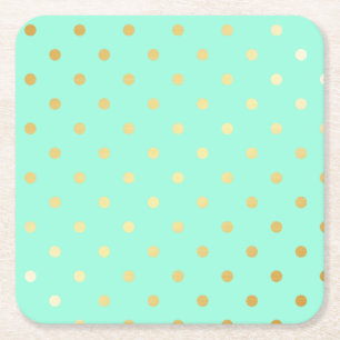 faux gold mint polka dots square paper coaster