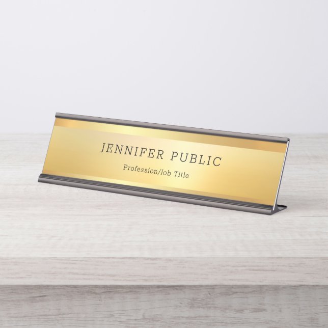 Faux Gold Modern Elegant Luxurious Professional Desk Name Plate (Front)