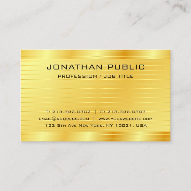 Faux Gold Modern Elegant Premium Silk Finish Business Card (Front)