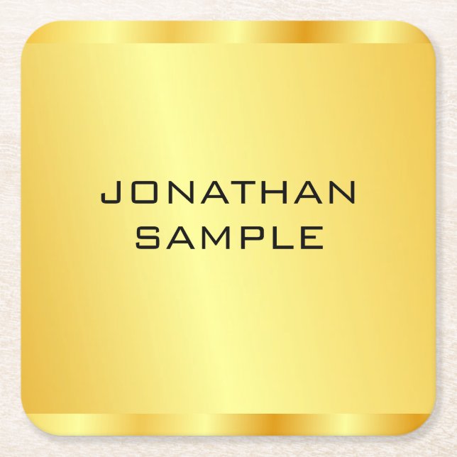 Faux Gold Modern Elegant Professional Template Square Paper Coaster (Front)