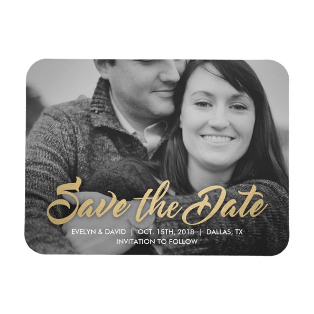 Faux Gold Modern Save the Date Magnets (Horizontal)