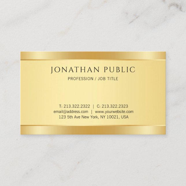 Faux Gold Modern Simple Design Elegant Template Business Card (Front)