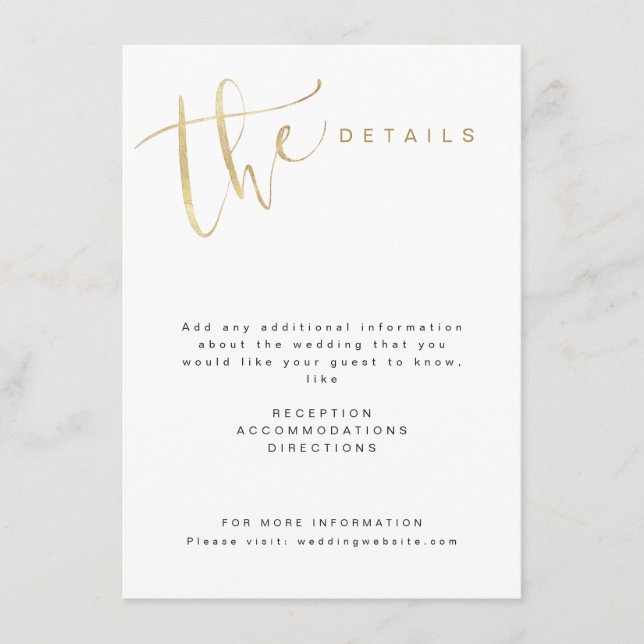 Faux Gold Modern Simple Script Wedding details Enclosure Card (Front)