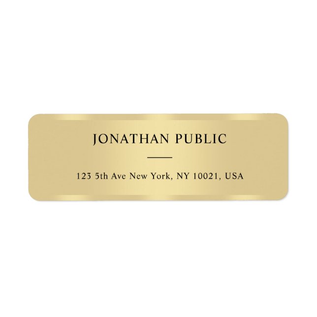 Faux Gold Modern Template Elegant Return Address Label (Front)