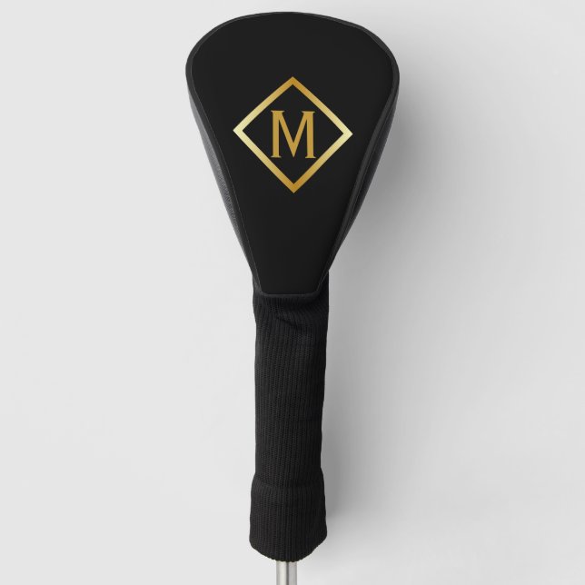 Faux Gold Monogram – Black & Gold Golf Head Cover (Front)