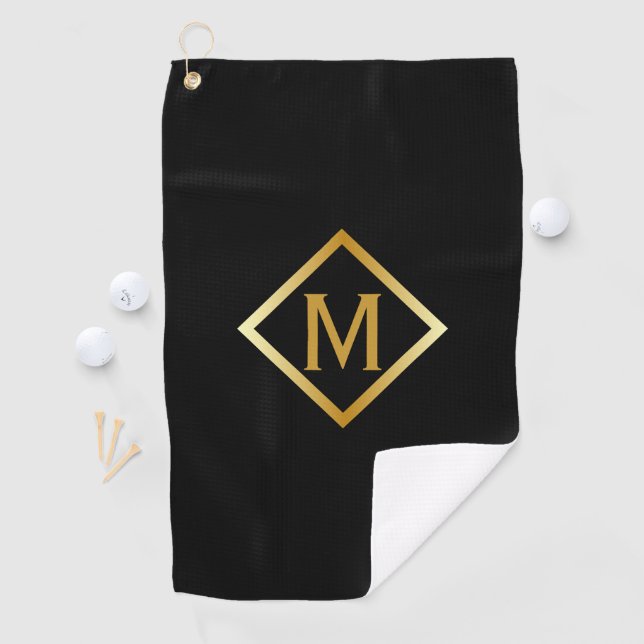 Faux Gold Monogram – Black & Gold Golf Towel (InSitu)