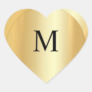 Faux Gold Monogram Custom Elegant Template Heart Sticker