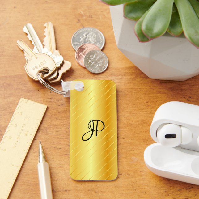 Faux Gold Monogram Elegant Modern Template Key Ring (Desk)