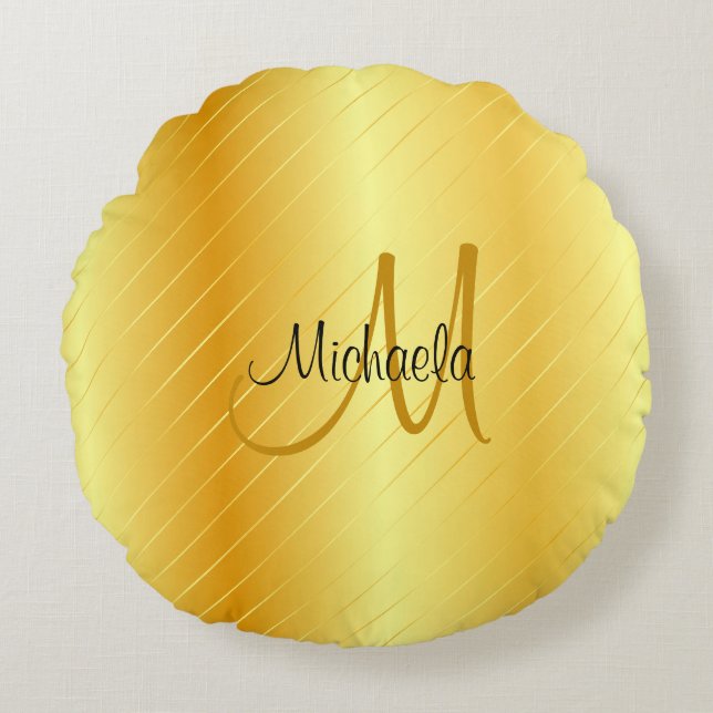 Faux Gold Monogram Elegant Modern Template Round Cushion (Front)
