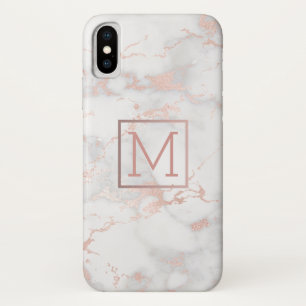 faux gold monogram on pink marble stone iPhone x case