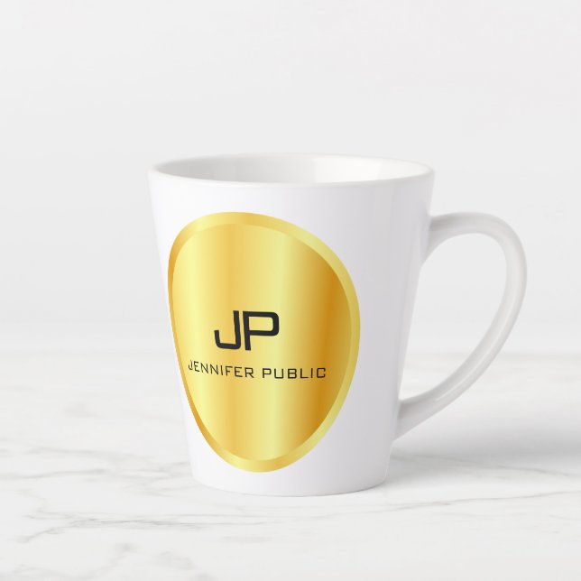 Faux Gold Monogram Personalised Trendy Template Latte Mug (Right)