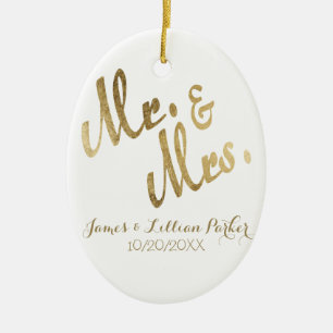 Faux Gold Mr. and Mrs. Monogram Wedding Ceramic Tree Decoration