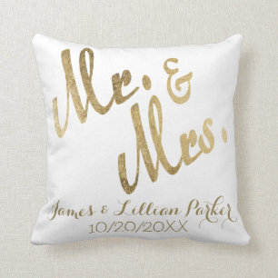 Faux Gold Mr. and Mrs. Monogram Wedding Cushion