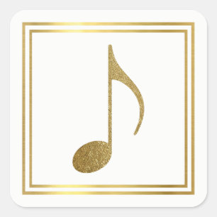 faux gold music note elegant square sticker