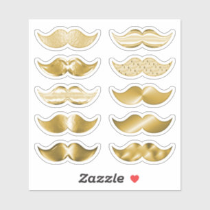 Faux Gold Mustaches Moustache Set of 10 Stickers
