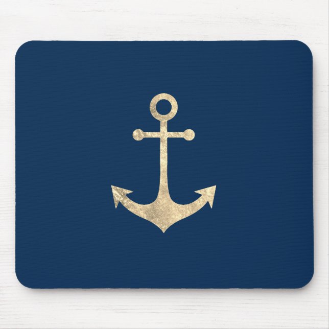 faux gold nautical anchor on navy blue mouse pad (Front)