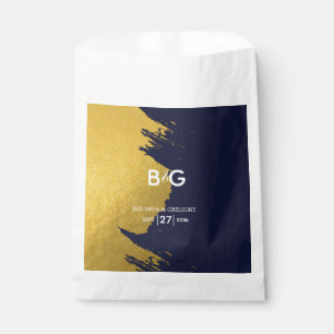 Faux Gold Navy Blue Monogram Wedding Favour Bag