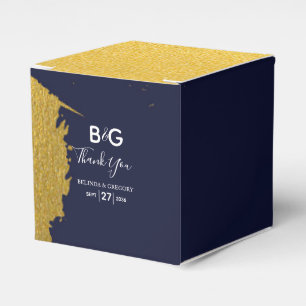 Faux Gold Navy Blue Monogram Wedding Favour Box